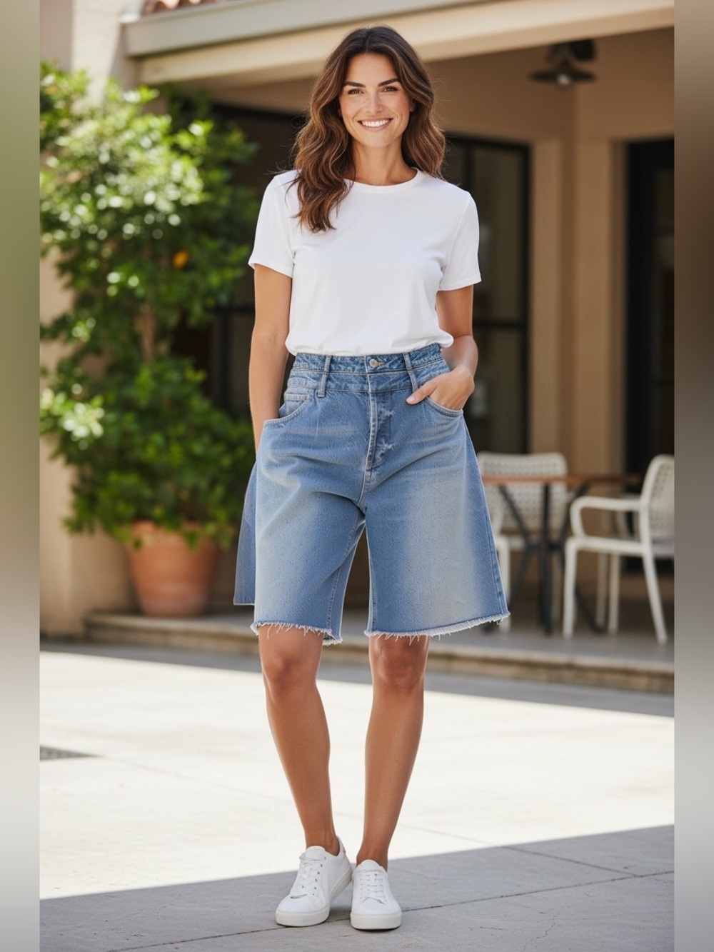 High Waist Blue Denim Jean Bermuda
 for Women